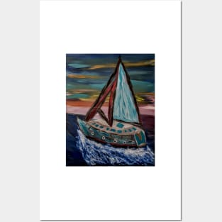 yacht sailing in the open ocean Posters and Art